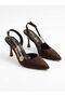 Women's Pointed Toe Conical 7cm Heeled Brown Suede Slingback Side Buckle Summer Graduation Shoes - 2