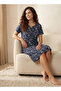 Knee Length Night Dress Short Sleeves with Seashell Print Cotton - 3