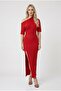 Women's Asymmetrical Collar Slit Knitwear Dress - 2