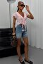 Women's Lace Crop Blouse V Neck Ruffle Lace up See-Through Summer Chic Blouse - 4
