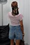 Women's Lace Crop Blouse V Neck Ruffle Lace up See-Through Summer Chic Blouse - 6