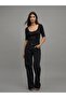 U-Neck, Above-The-Elbow Sleeves, Black T-Shirt