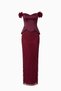 Women's Burgundy Boat Neck Floral Detailed Long Stone-Embellished Evening Dress - 5