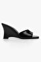 Women's Malibu Black Leather Wedge Heeled Slippers