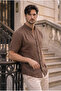 Hakim Collar Muslin Fabric Short Sleeve Shirt - Brown - 8