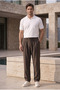 Magnus Tensel Fabric Relaxed Fit Men's Trousers with Elastic Waist - Brown - 2