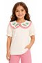 Girl's Embroidered Collar Pink Lace Detailed Baby Collar Cream Color Short Sleeve Blouse - 4