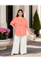 Plus Size Oversize Short Sleeve Stone Accessory Detailed Front Relaxed Fit Women's Blouse - 4