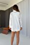 Lace Detailed Hem Shirt & Shorts Set - White - 4