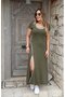 Women Short Sleeve Round Neck White Slit Detail Viscose Full Length Dress - 3