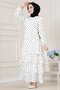 Polka Dot Skirt Dress with Fold Detail-White - 3