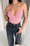 Women's Pink Rope Strap Lace Detail Bodysuit - 2