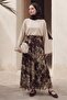 Floral Brown Chiffon Skirt with Side Zipper - 2