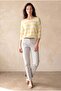 Women's Relaxed Fit Crew Neck Viscose / Elastane Long Sleeve Yellow / Ecru Striped Off-Shoulder Blouse Wilda - 2