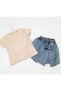 Girl's Stone Detailed Slit T-Shirt and Bow-Detail Denim Skirt Holiday Set - 2