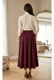 Women's Modest Burgundy Long Flared Skirt with Pockets - 3