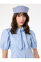 Cotton Short Balloon Sleeve Scarf Collar Poplin Striped Shirt - 2