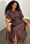 Women's Short Sleeve Belted Polka Dot Dress 2608 - Brown