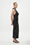 Women's Matilda Halter Neck Polka Dot Side Gathered Long Woven Black Dress - 4