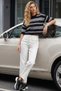Black Crew Neck Short Sleeve Striped Women's T-Shirt Blouse Standard Fit Regular Cut - 7