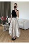 Women's Ecru Polka Dot Tok Fabric Midi Length Flared Skirt - High Waist Stylish and Elegant Design 6012 - 2