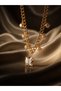 Baguette Square Model Zircon Stone Gold Color Steel Necklace - 2