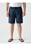 Navy Blue Knee-Length Palm Patterned Men's Swim Shorts from Güli̇s Gi̇yi̇m - 6