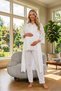 New Season Ecru Long Scallop Linen Dressing Gown Special Design 100% Cotton Maternity Dressing Gown, Pajama Set 3-Piece Set