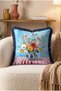 Chinese Vase Fringed Throw Pillow Cover with Flower Bouquet - Navy Blue Vintage Cover with Tassels - 2