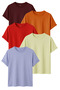 Men's 5-Piece Basic T-Shirt Pack Burgundy Orange Red Yellow Blue Color Comfortable Fit Cotton T-Shirt