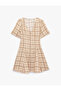 Cotton V-Neck Short Sleeve Plaid Mini Dress