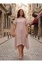 Plus Size Linen Dress Asymmetrical Striped Patchwork Tile - 4