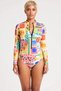 Women's Swimsuit Long Sleeve Zipper High Neck Knitted Fabric Tropical Pattern Quick Dry Summer Beachwear - 3