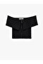 Slim Fit Zipper Detailed Off-The-Shoulder Camisole Short Sleeve T-Shirt - 4