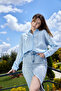 Baby Blue Patch Textured Women's Shirt Classic Cut Long Sleeve Shirt - - 6