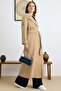 Unlined Long Trench Coat with Epaulet and Cape Detail Bej 6808 - 2
