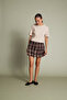 Square Patterned Ruffled Layered Mini Skirt Brown - 2