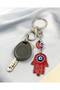 Red Fatma Ana Hand Figured Evil Eye Beaded Keychain - 3
