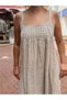 Beige Color Italian Linen Dress with Piping on the Front and Straps - 2