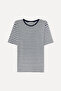Men's Off-White Striped Crew Neck Linen Blend T-Shirt