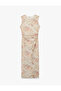 Drapeli Crew Neck Sleeveless Shiny Foil Print Detailed Patterned Midi Tulle Dress - 5