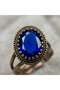 Bronze Vintage Women's Ring Authentic Copper Jewelry Navy Blue Crystal Stone Oval Cut Single Stone Adjustable - 4