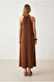 Women's Brown Halter Neck Chain Decorated Maxi Flowy Dress Elb-19002649 - 6