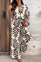 New Season Women's Short Sleeve V-Neck Patterned Aerobin Blouse and Trousers Holiday Double Set