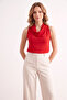 Blouse Red Collar Buttoned Sleeveless Sandy Fabric Tank Top |   Women's Daily Casual