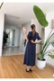Elijah Padded Belted Dress - Navy Blue - 3
