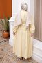 Yellow Collared Skirt Suit with Gathered Waist and Tie - 5