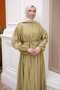 Oil Green Collar Gathered Waist Tie Skirt Suit - 3
