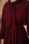 Burgundy Collar Detailed Dress with Elastic Waist - 4