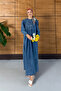Women's Embroidered Balloon Sleeve Denim Dress - 2